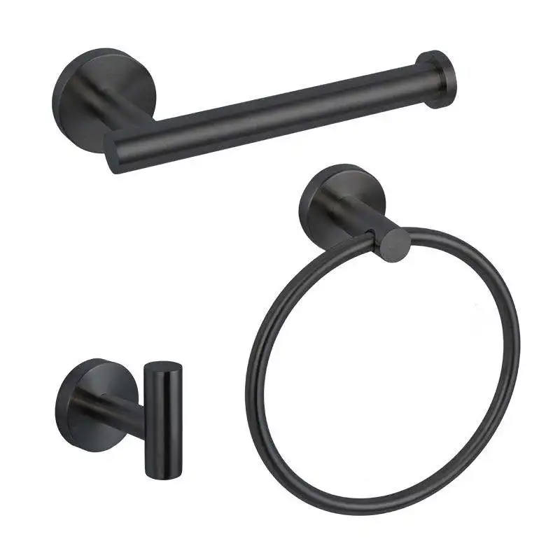 Deao Towel Rack Bathroom Bath Toilet Accessory 3 pieces Wall Mounted paper holder matte black Bathroom Accessories Set