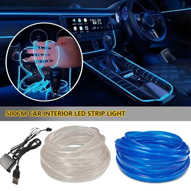 5M Car Interior Ambient LED Light EL Cold Light Wire DIY Flexible Neon Decorative Dashboard Console Auto USB Atmosphere Lamp