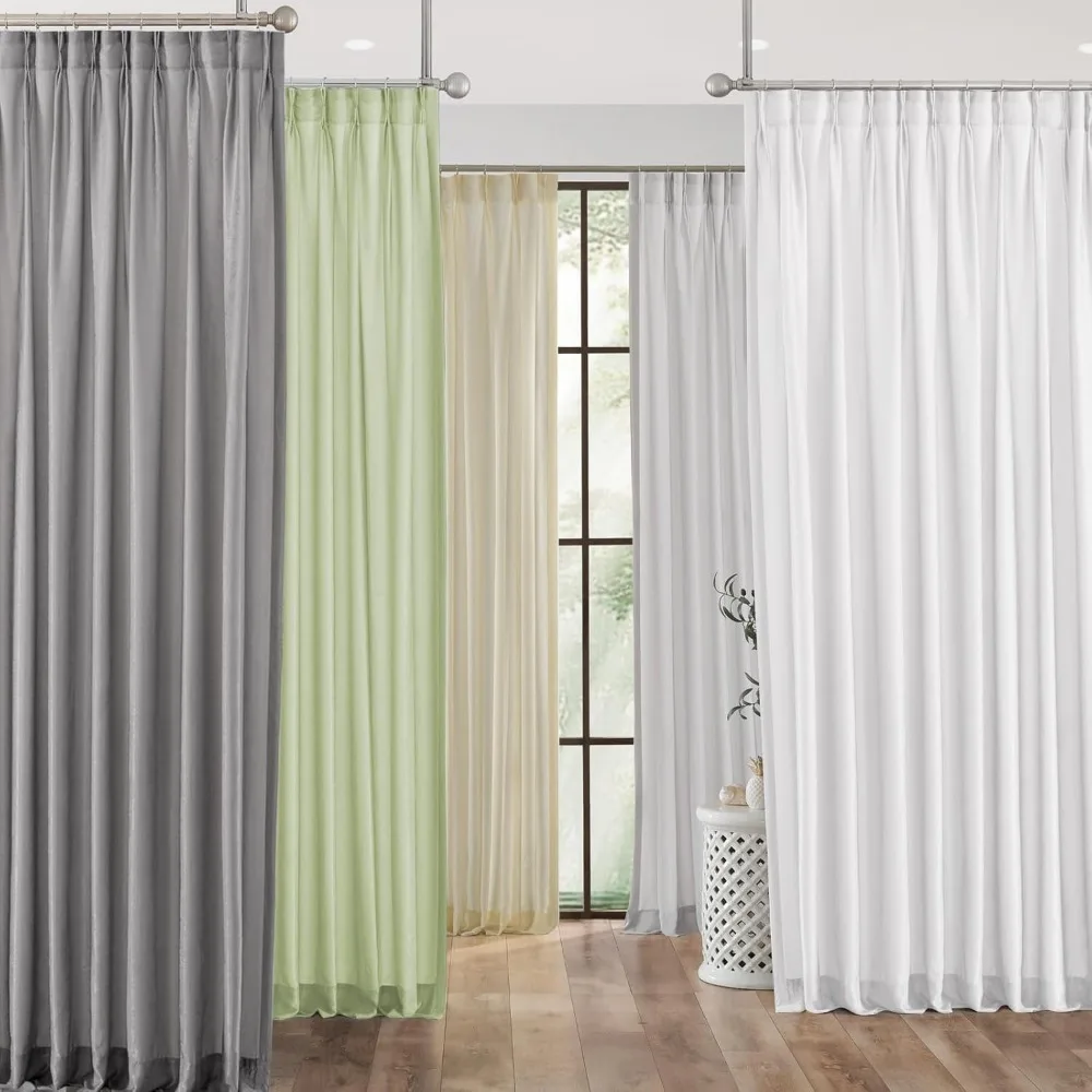 ستائر شفافة أنيقة من مزيج الصوف القطني الأبيض الناعم، عرض 42 بوصة × طول 102 بوصة، طقم مكون من قطعتين لديكور المنزل