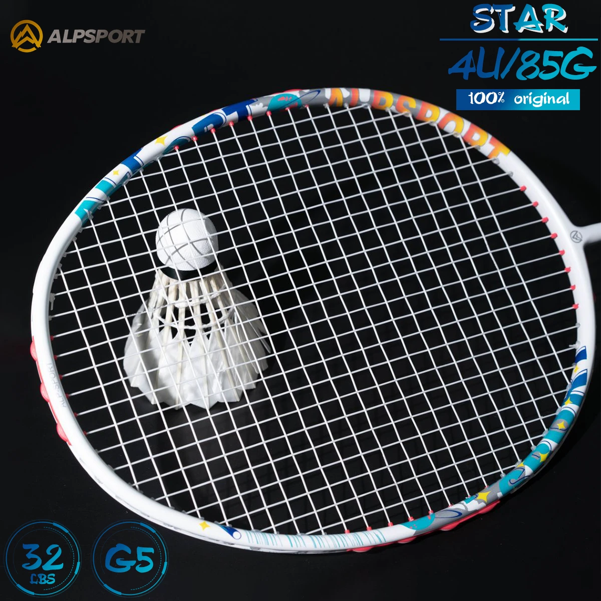 

Alpsport star 4U Offensive 85g T800 Badminton racket Legal Original Imported Max 32 lbs 100% Professional Carbon Fiber