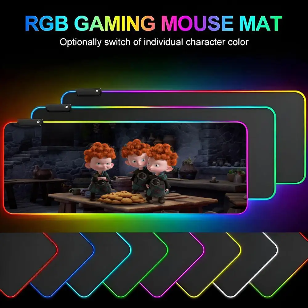 

Коврик для мыши Brave Merida Gamer RGB Deskmat Коврик для клавиатуры Игровые ноутбуки Светодиодный коврик для мыши Защитный коврик для стола Аниме Коврики для мыши