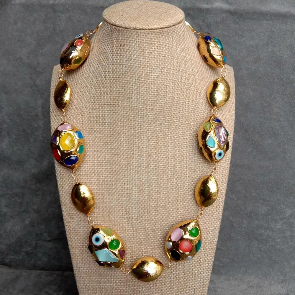 

kkgem Ожерелье с матовыми бусинами в форме маркизы, овальное многоцветное ожерелье с кристаллами