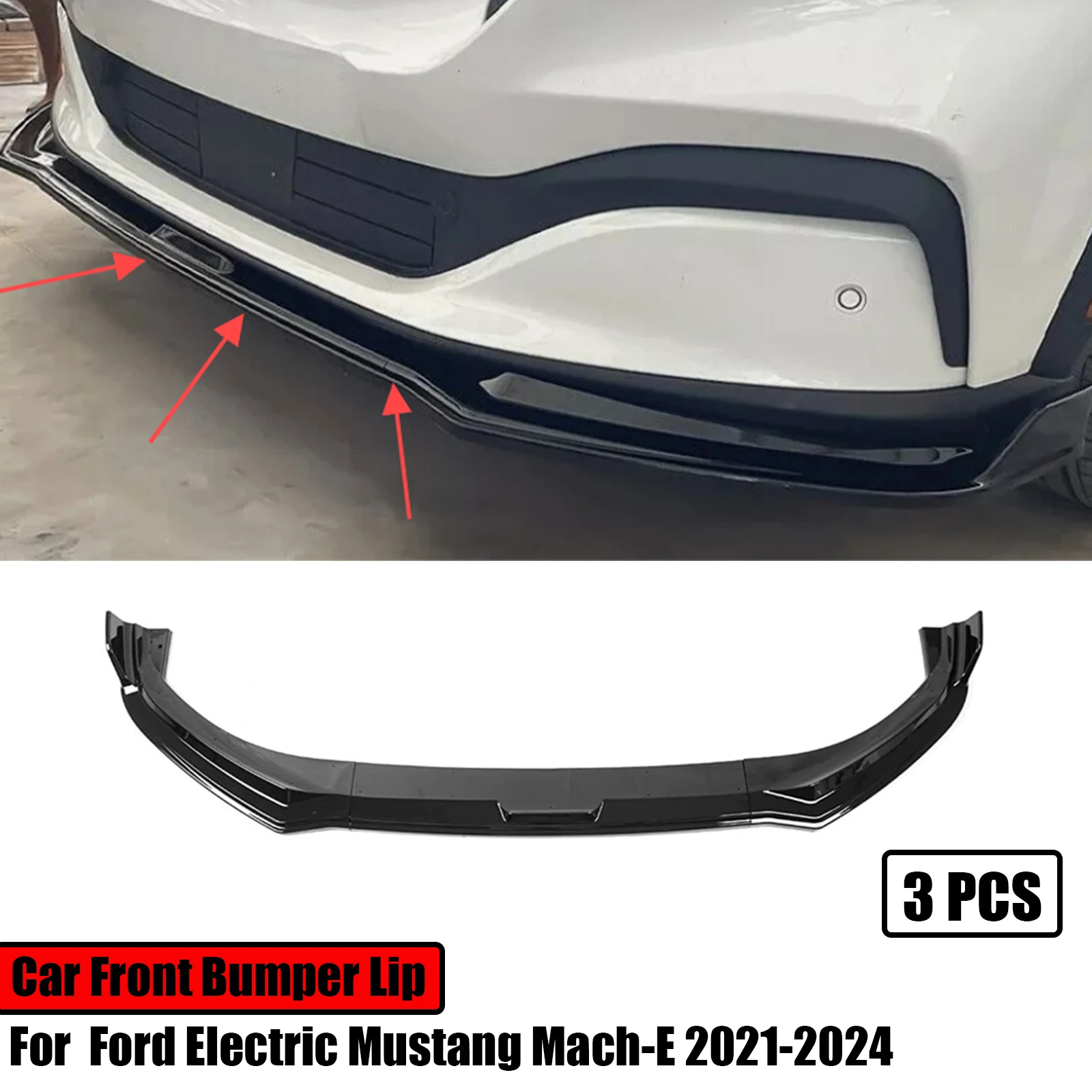 

3PCS Car Front Bumper Lip For Ford Electric Mustang Mach-E 2021-2024 Spoiler Splitter Diffuser Body Kit Carbon Fiber Style