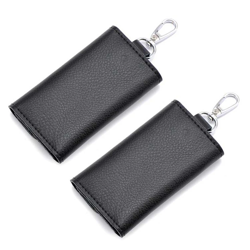 2X Keychain Men Women Key Holder Organizer Pouch Car Key Bag Wallet Housekeeper Key Case Mini Card Bag Black