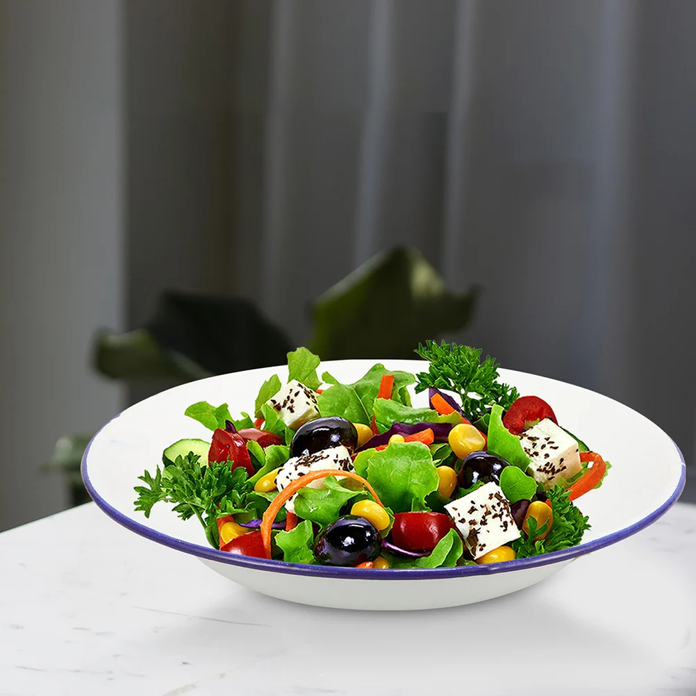 

Enamel Plate Set of 4 Reusable Serving Dishes for Kitchen Home Fruit Dessert Thicken Round Tray Catering Supplies