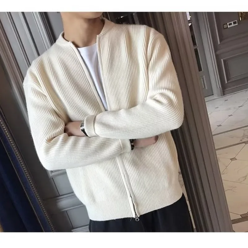 Autumn Winter New Men's Solid Knitted Sweater Coat Cardigan Casual Slim Fit Zipper Long Sleeved Pullover Fashion Tops