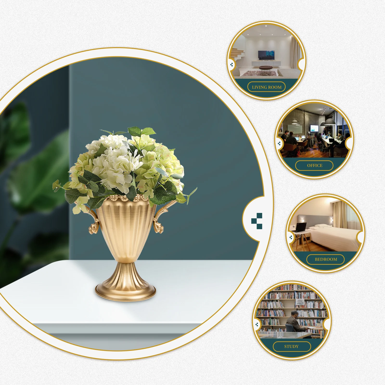 

Golden Iron Flower Pot Retro Style No Assembly Needed Wedding Centerpiece Home Decor Desktop Ornament for Artificial Fresh