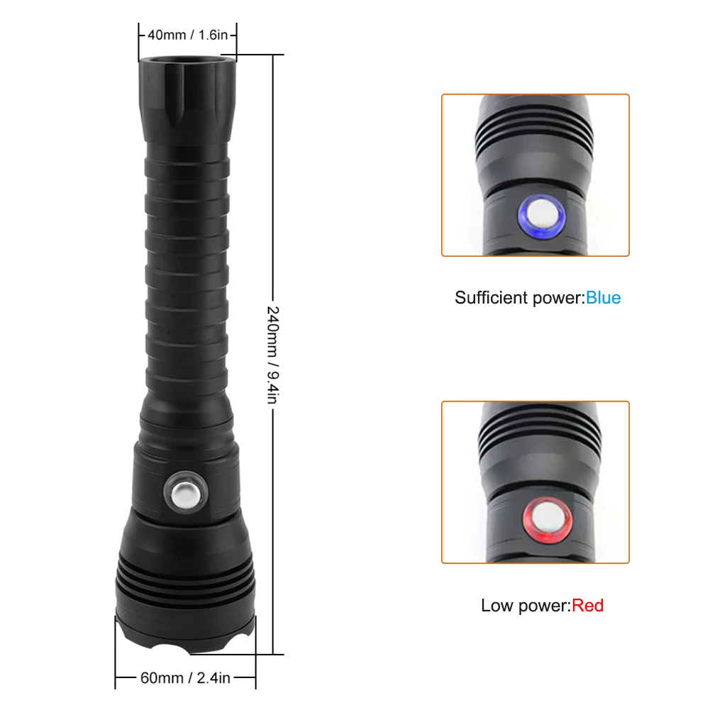 Asafee Deep Diving Flashlight LED Dive Lamp Waterproof Scuba Torch Underwater Lantern Powerful Spearfishing Linterna