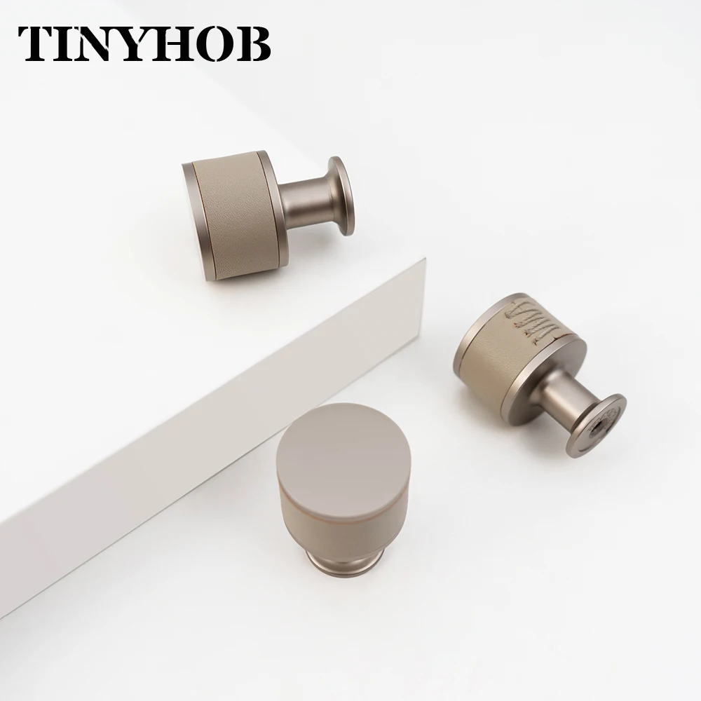 Tinyhob Cowhide Small Single Hole Drawer Knobs Antique Handles for Cabinets Furniture Handles Dresser Knobs Wardrobe Pulls