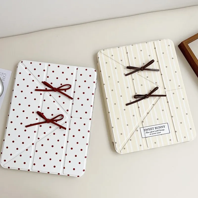 INS Minimalist Polka Dot Bow Tablet Cover For iPad Pro Air 2018 2020 2021 2022 2024 2025 Air 6 7 M2 M3 M4 M5 12.9