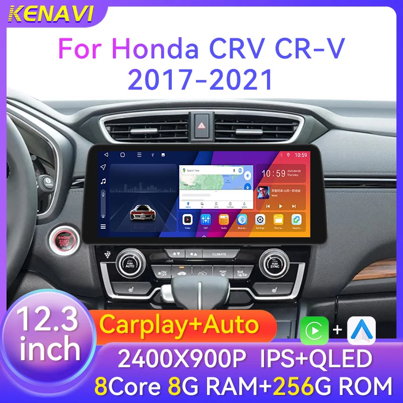 12,3 pulgadas 8 + 128G 2 Din Android Car Stereo Radio para Honda CRV CR-V 2017-2021 reproductor de vídeo Multimedia navegación GPS Carplay Autoradio unidad principal sin DVD con accesorios de pantalla