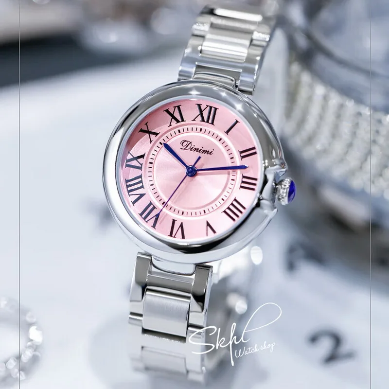 DINIMI Watch lady balloon fashion temperament brand students female steel belt new waterproof stone British sweet pink