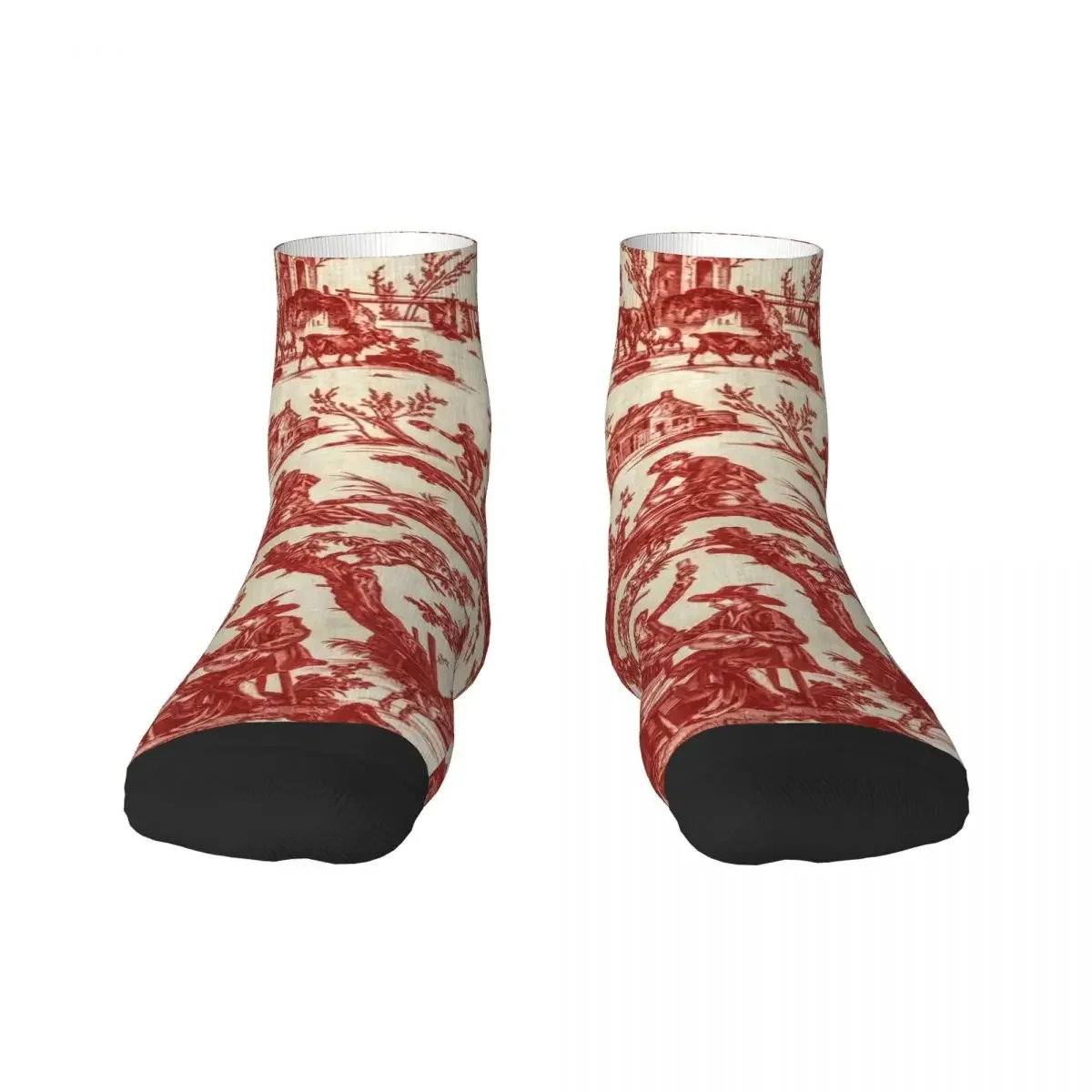 Cool Men's Vintage French Toile De Jouy Motif Pattern Dress Socks Unisex Warm Breathbale 3D Printed Crew Socks