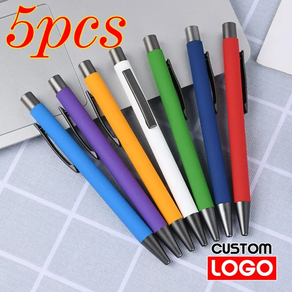 5pcs Metal Ballpoint Pen Office School Advertising Pen Rubber Texture Custom Logo Text Engraving Laser Engraving Customizable