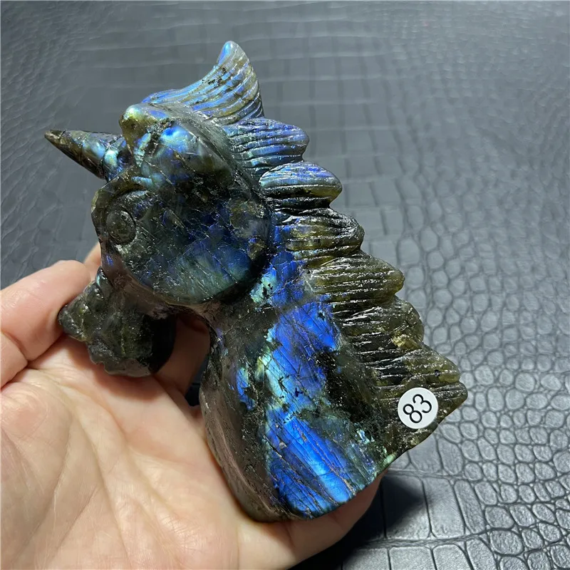 Natural labradorite Handcrafted Unicorn Skull Figurine, Healing Energy Carved Crystal Gemstone