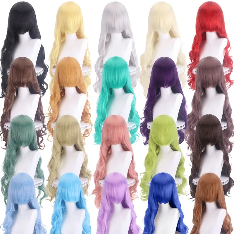 80CM Wavy Curly Wig with Bangs 32 Inch Lolita Synthetic Long Hair Women Anime Cosplay Wigs Halloween Costume