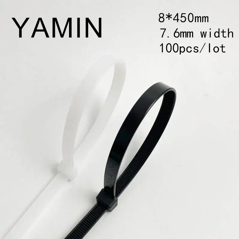 100pcs/pack 8*450mm Nylon Cable Ties Self-locking Fixation White Black Computer Line Bundles For Wires Tidy
