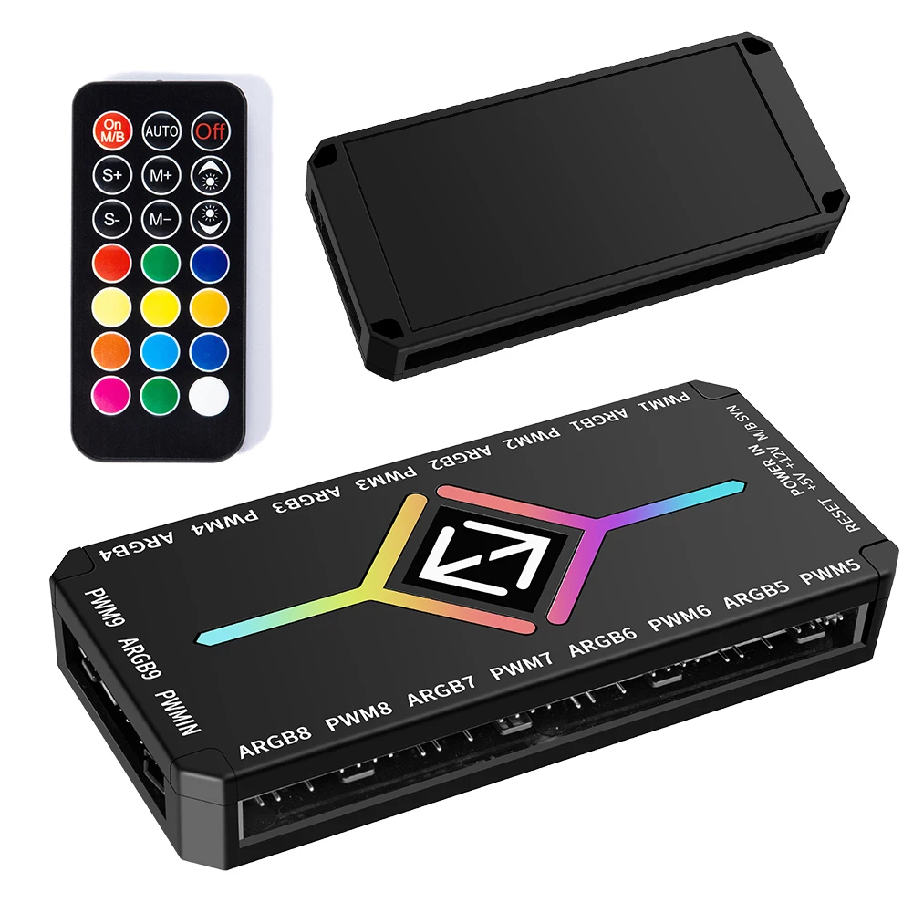 

Expand Your PC with a 1 to 9 Ports 3 in 1 ARGB Fan Hub and Remote PWM Control for Effective Cooling and Customization