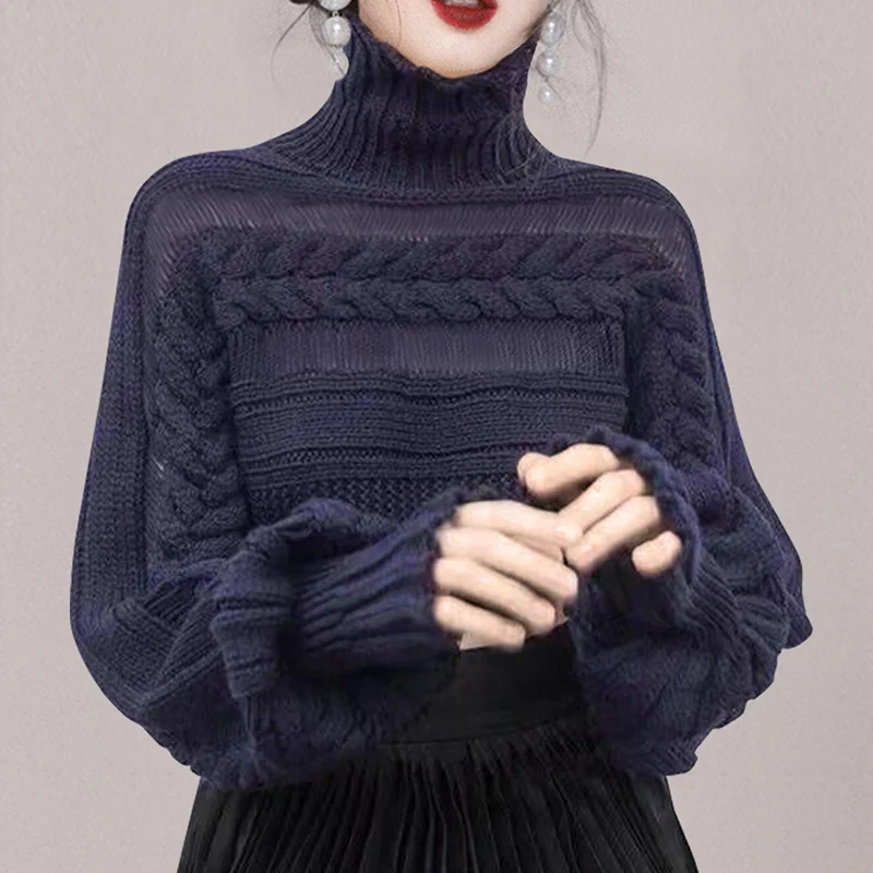 Knitted Pullover sweater Women 2023 New Autumn Winter Female Jumper Ladies Purple Turtleneck Sweaters pull sueter mujer