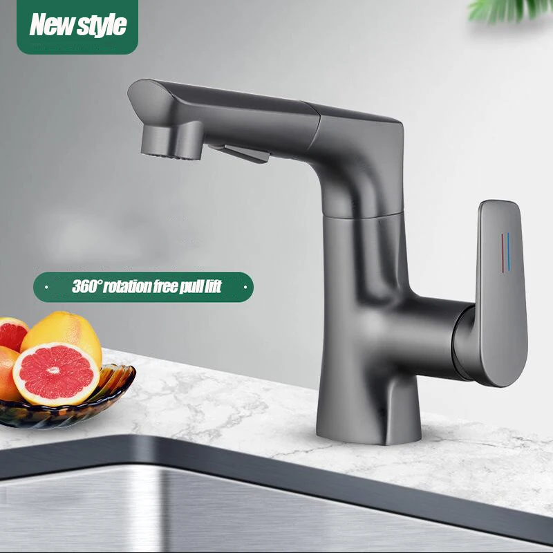 Bathroom Hot And Cold Lifting Pull 360° Rotating Basin Faucet Wash Basin Splash Water