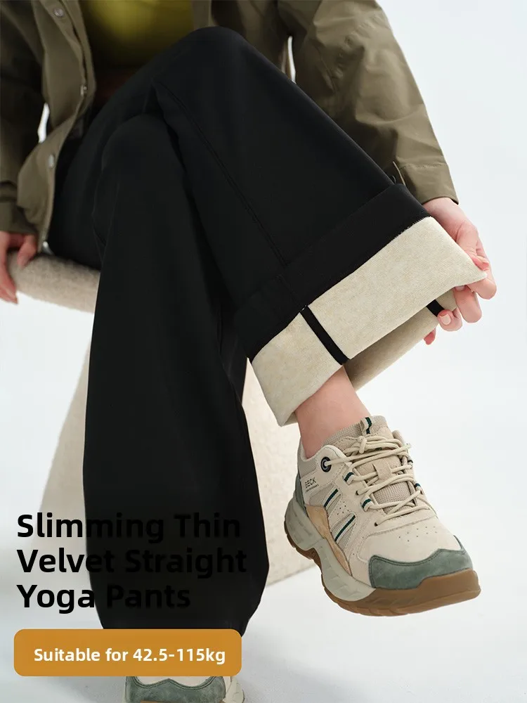 Pantaloni da yoga foderati in Fce a vita alta Pantaloni casual a gamba dritta Fitn Pantaloni larghi a gamba larga da donna plus Size Controllo della pancia