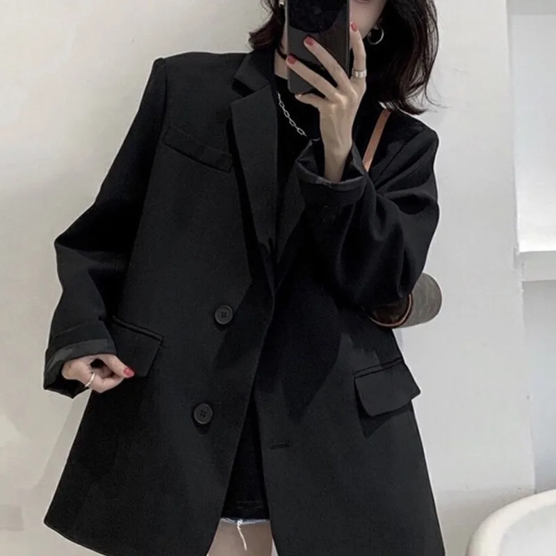 Blazers Women Autumn Korean Elegant Soft Coat Office Lady Solid Harajuku Loose Pocket Single Breasted Trendy Fashion Suit NS5875