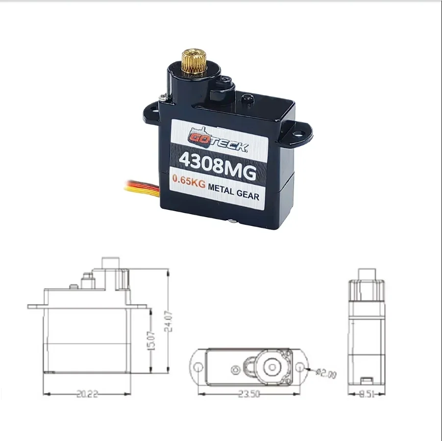 GOTECK-Mini Servo Digital de 2 piezas, 2g, 4,3g, engranaje de Metal completo, para helicóptero de ala fija RC, avión, Robot