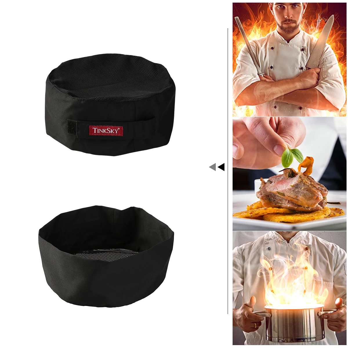 Chef Hat Black Breathable Mesh Top Skull Cap Cooking Adjustable Chef Hat Men Kitchen Baker Elastic Hat Catering Cooking Cap