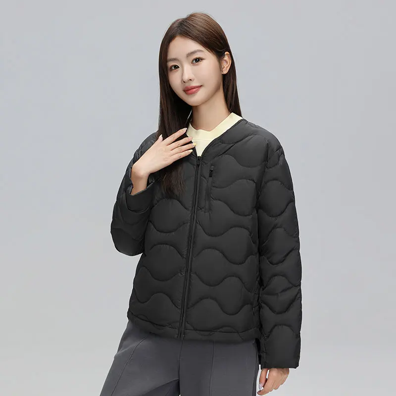 Winter Women 90% Down Jacket Collarless Quilted Fabric Coat Lightweight Loose Parkas  High Quality Gift