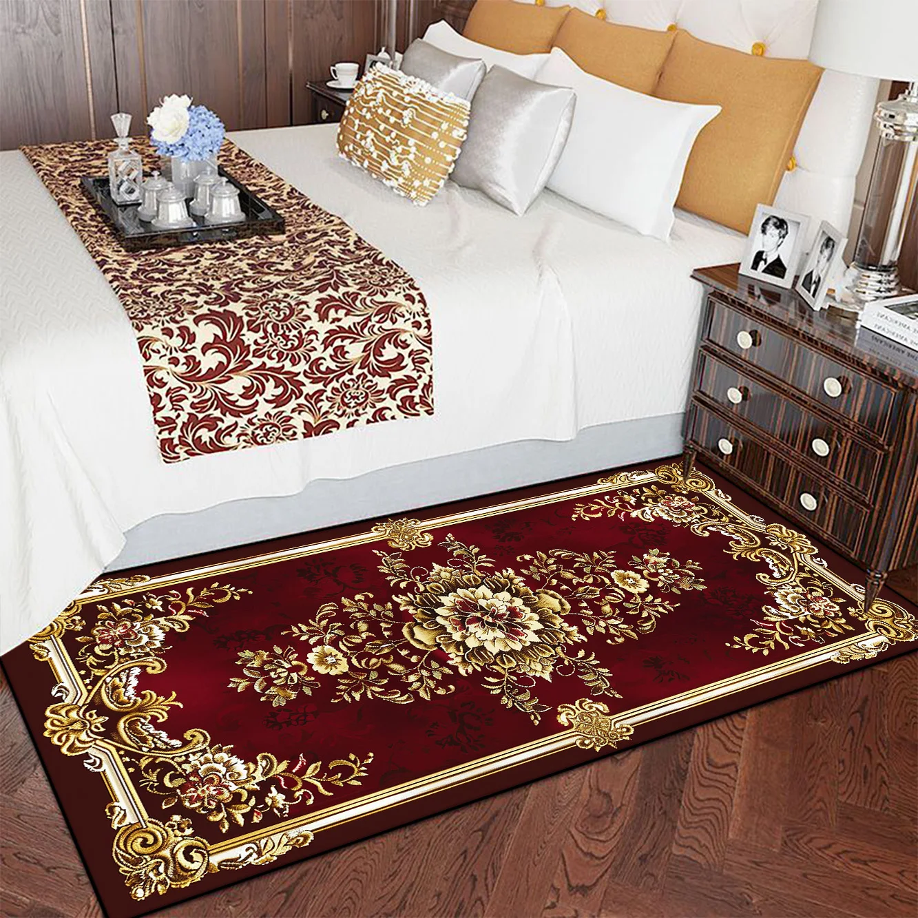 European Style Carpets for Bedroom Luxury Decoration Hallway Carpet Home Bedside Soft Floor Mat Hall Sofa Side Long Rug Doormat