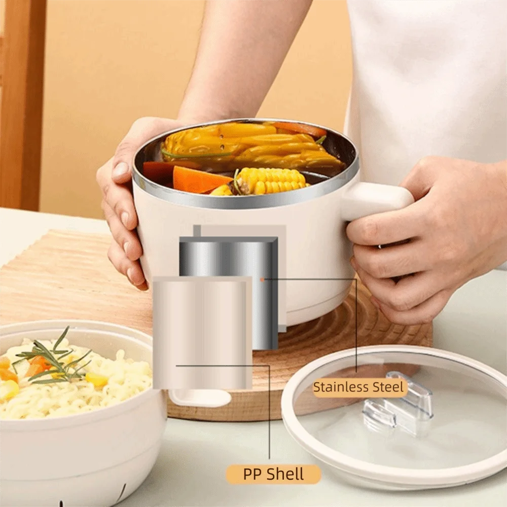Non-slip Bottom Insulated Ramen Bowl Large Capacity Double-layer Noodle Bowl with Drain Basket Reusable Anti-Scald Handle