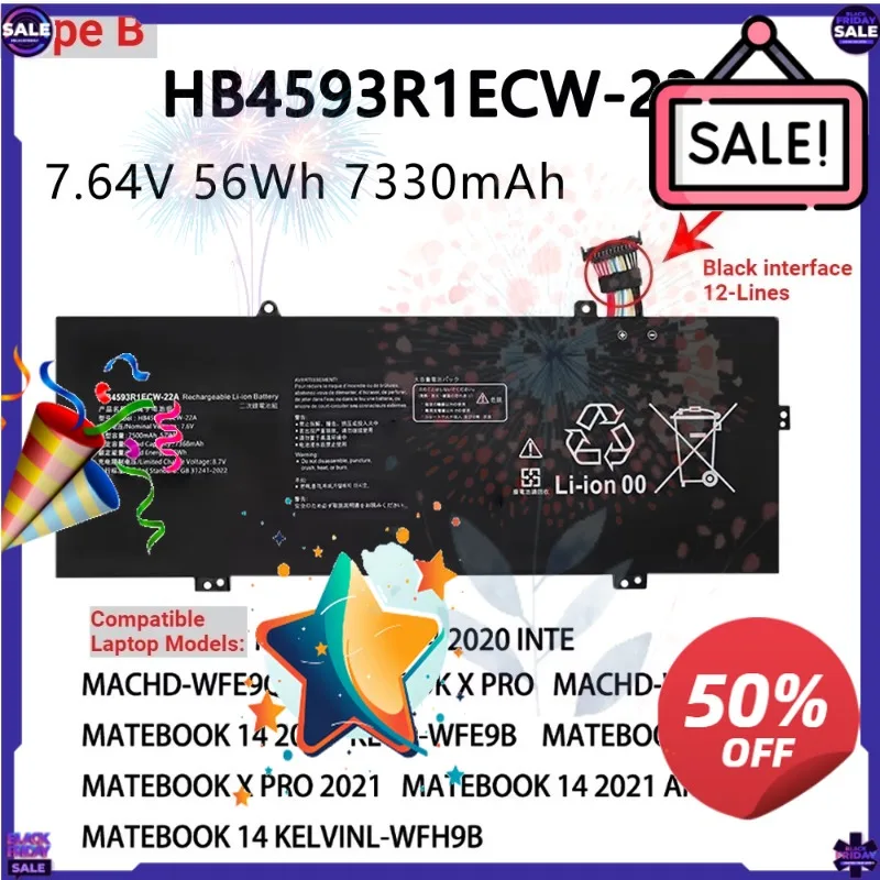 SWZY Battery HB4593R1ECW for Huawei Magicbook14 2019 I7 8550U I5 8250U R5 2500U Matebook 14 2020 X Pro 13.9 MACH-W29C KPRCW10 KP