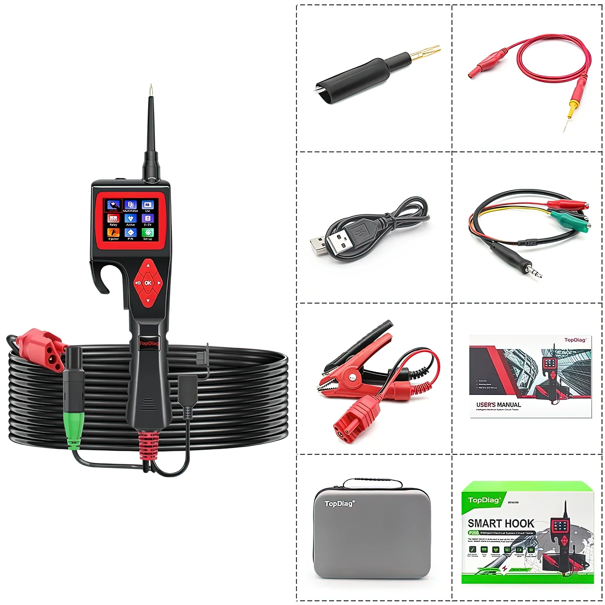 Topdiag P200 Automotive Electric Circuit Tester 12V 24V SMART HOOK Power Probe Car Electrical System Digital Test Analyzer Tool