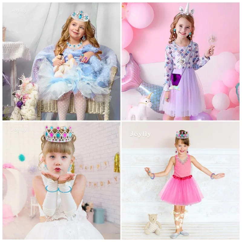 Girls Princess Jewelry Play Kits Magic Wand Crown Princess Dress Ring Earring Necklace Bracelet Halloween Birthday Party Toys