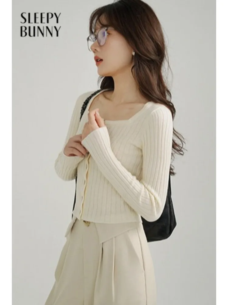 

Женский шерстяной вязаный топ с квадратным вырезом в стиле ретро, укороченный, приталенный, в рубчик, для повседневного элегантного и шикарного образа