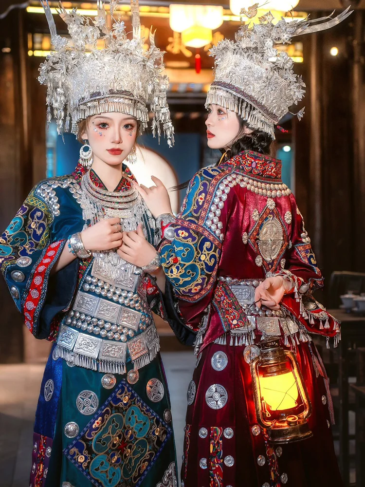 Winter Miaojia Dress Miao Clothing Female Headdress Collar Embroidery Miao' S Tujia Ethnic Style Photography New