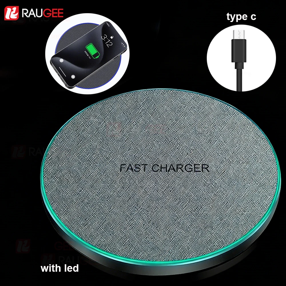 Wireless Charger Pad with Led for iPhone 16 15 14 13 12 Pro Max Xiaomi Induction Charging Station for Samsung Galaxy S24 S23