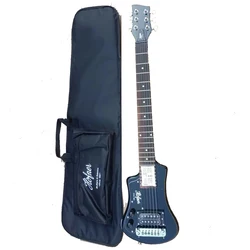 Custom Black Left Handed Travel Guitar, High Quality, Handmade Gloss Finished Mini Electric Guitar with Cotton Bag, Accessories