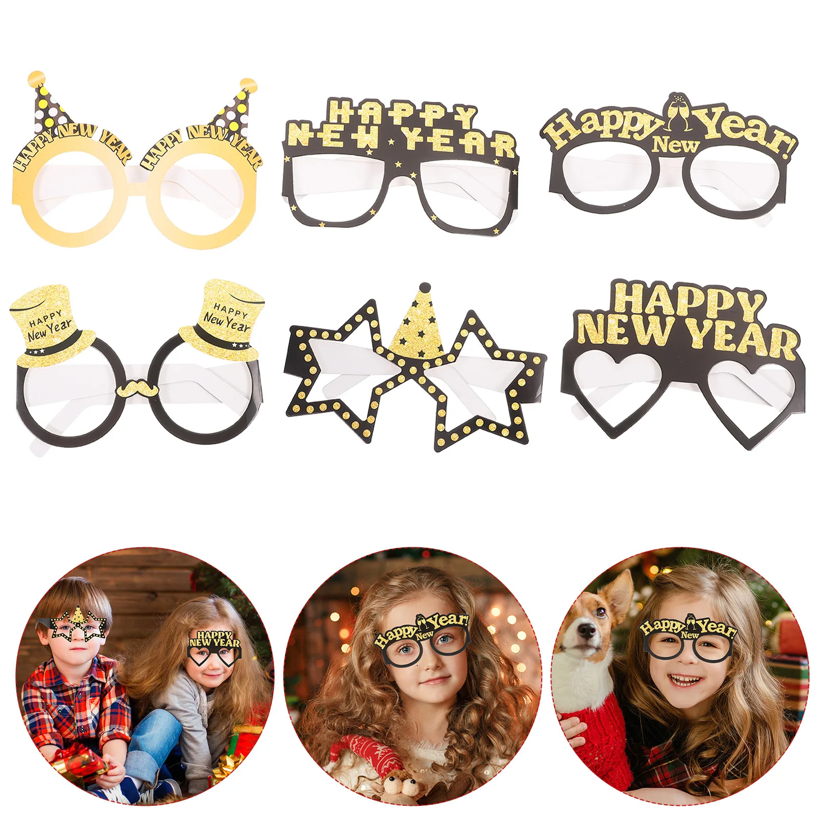 

6Pcs New Year Party Supplies Paper Glasses Eyewear 2025 New Years Eve Funny Celebration Photo Props 2024 Eve Glasses