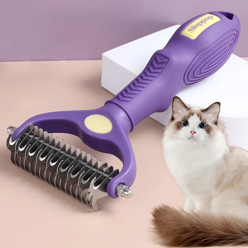 

Foldable Double Sided Dog Brush Knife Knot Opening Dematting Undercoat Rake for Thick Hair Pets Hair Remover Furminator Perros