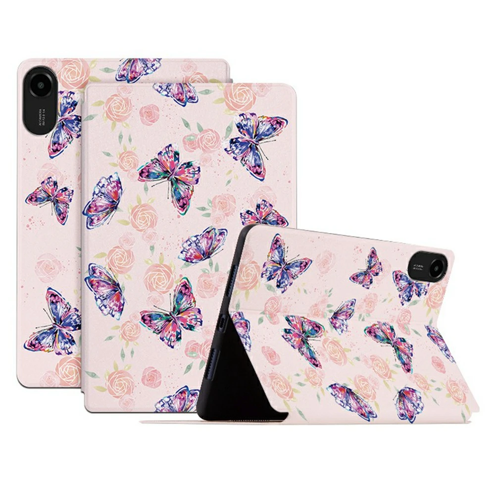 

For Xiaomi Redmi Pad 2 Protective Tablet Case PU Leather Butterfly Printed Stand Case Folio Flip Cover - Rose Butterfly
