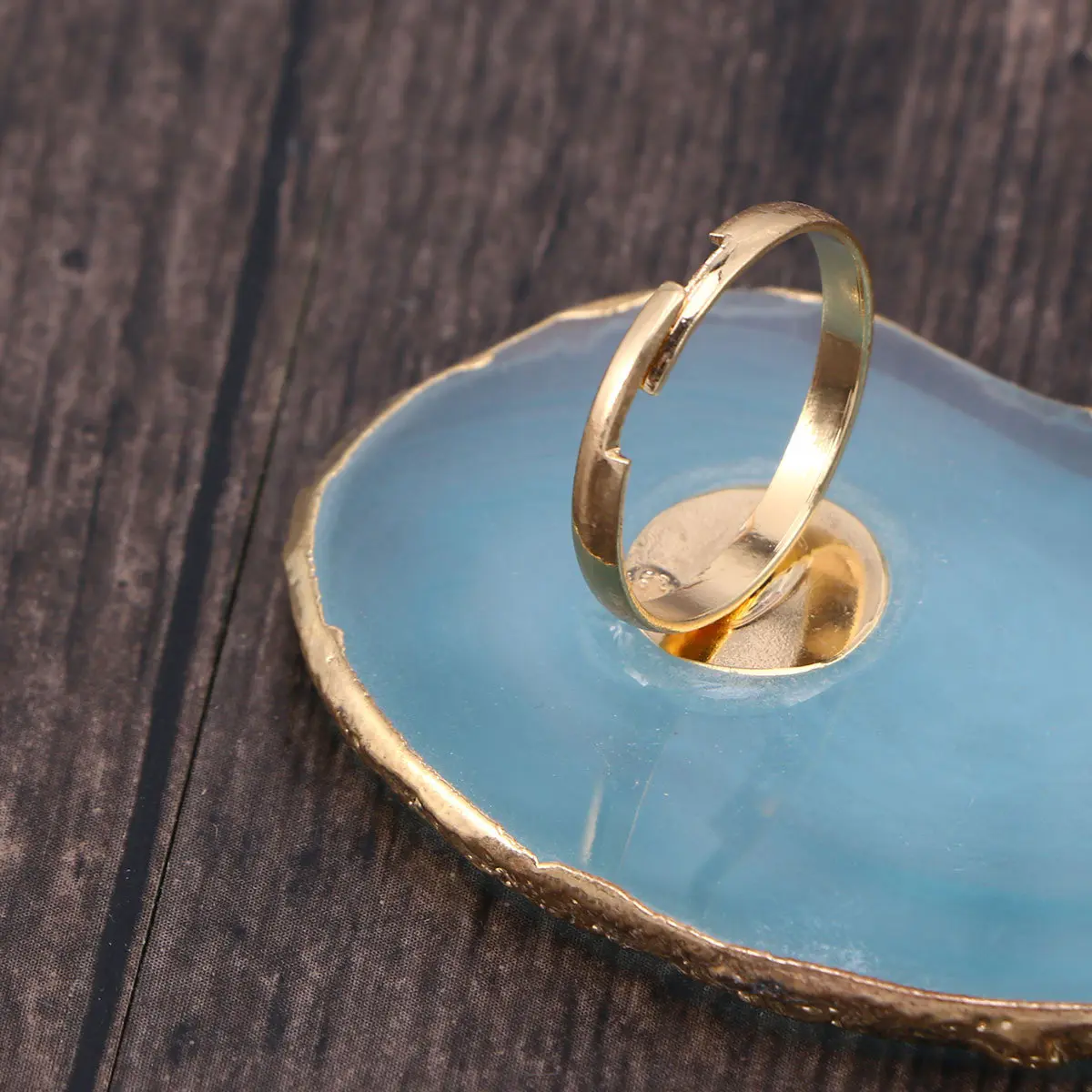 Mini Adjustable Finger Ring Manicure Nail Art Palette Gold Jade Agate Resin Paint Tray Lightweight for Artists