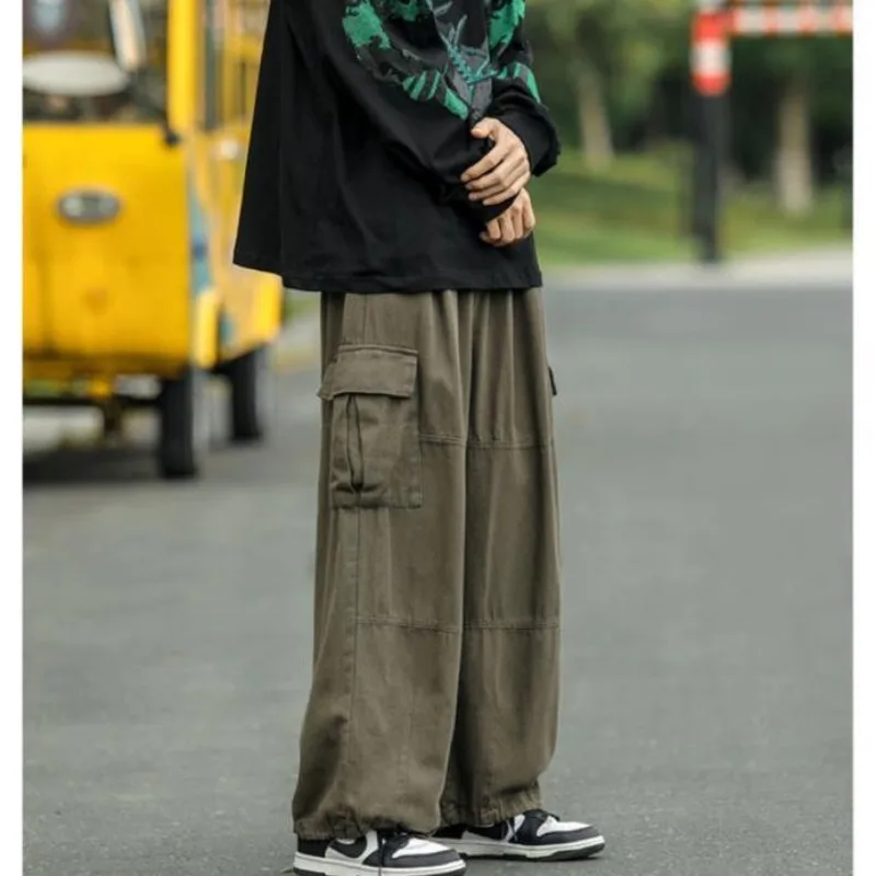 

Рабочие брюки мужские весенне-осенние американские ретро высокие свободные прямые брюки с широкими штанинами повседневные брюки до щиколотки