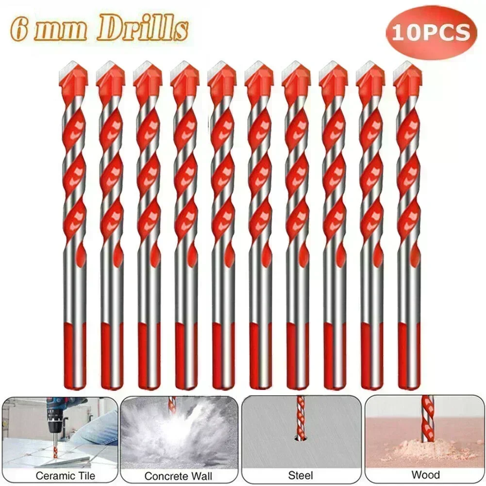 

10PCS 6mm Drill Bits Carbide Multifunction Triangular Drill Bits For Glass Ceramic Tile Concrete Brick Metal Power Tool