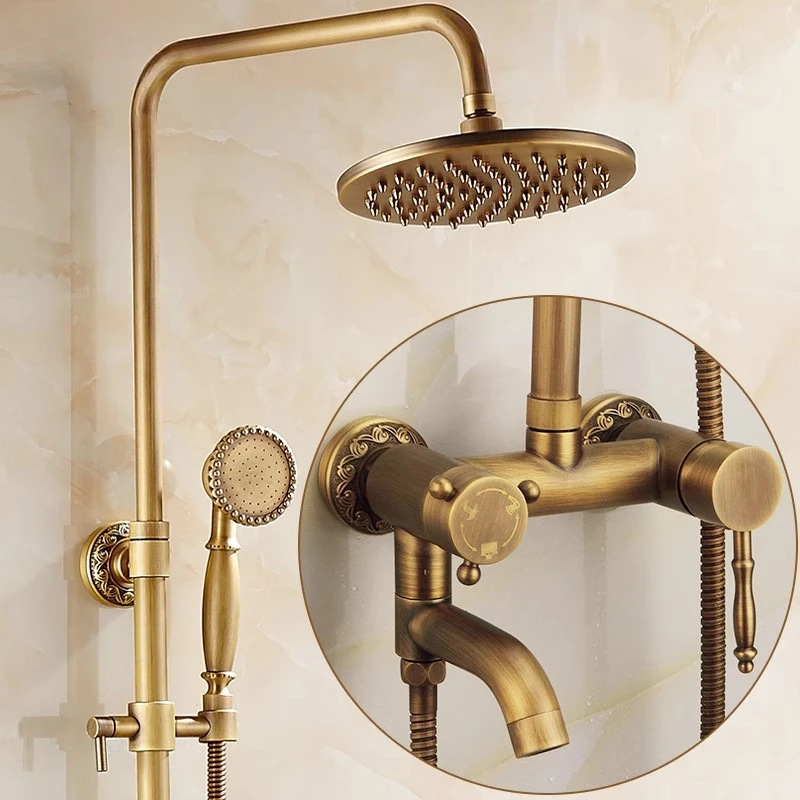 

All-copper antique shower set European shower faucet toilet retro bathroom rain shower lift