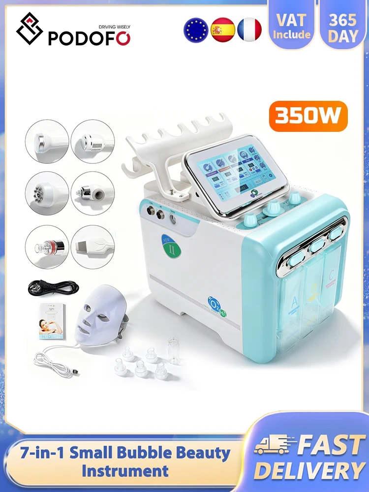 Podofo 7-in-1 Dermabrasions-Peeling-Spa-Gesichtsgerät Hautverjüngung Hydro-Wasser-Sauerstoff-Jet-Peeling-Maschine Oxy-Spray-Gesichtsgerät Dermabrasion Aqua Tiefenreinigung Hautpflegegerät