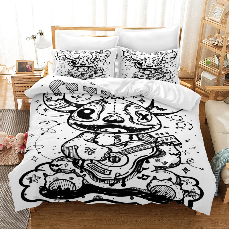 Rabbit Sketch - Digital Printed Duvet Set - Polyester - Bedroom Decoration -1 Bed cover +2 Pillowcase (no pillow core)