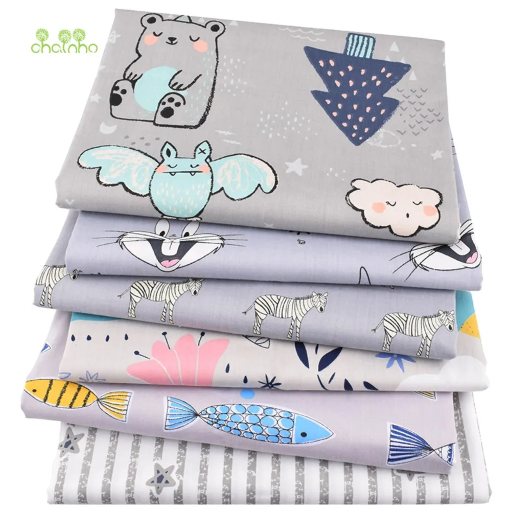 Chainho,Printed Twill Cotton Fabric,DIY Quilting & Sewing Cloth,Patchwork Material,Gray Cartoon Series,6 Designs,2 Size,QC268