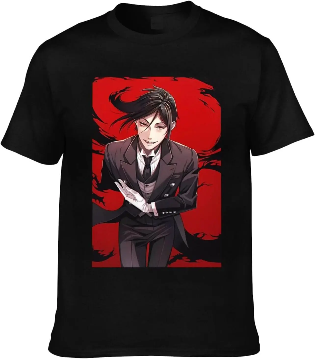 

Black Anime Butler Shirt Men's Double-Sided Pattern Printed Short Sleeve Crew Neck T-Shirt Black