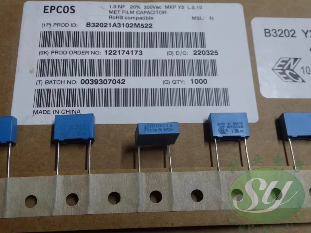 

10PCS EPCOS 0.001uf/300vAC 1nf 1n0 1000pf 102 New 10mm B32021A3102M